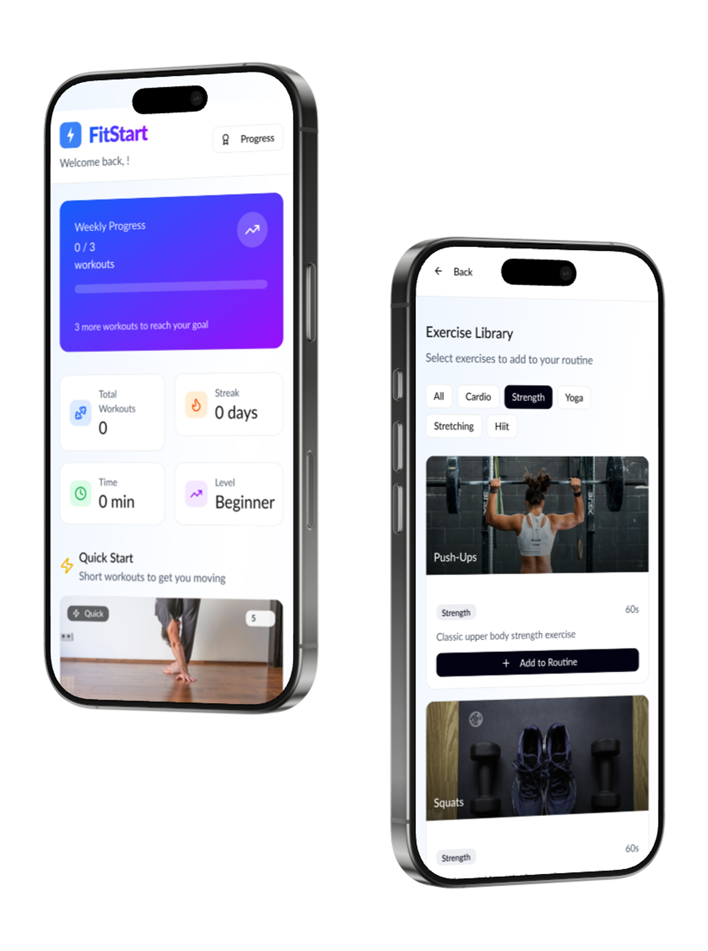 FitStart App Preview - Mobile