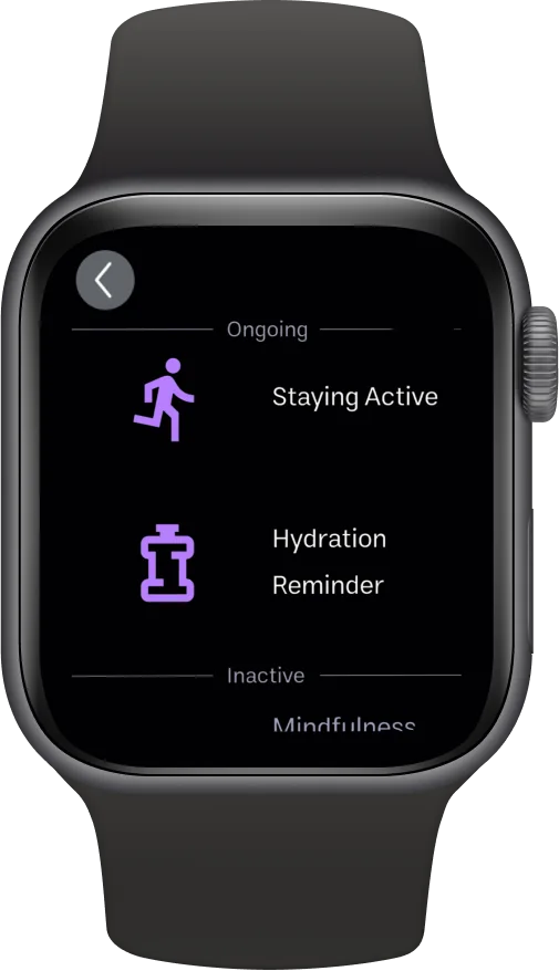 MedRec Apple Watch goals screen with daily health targets and progress rings